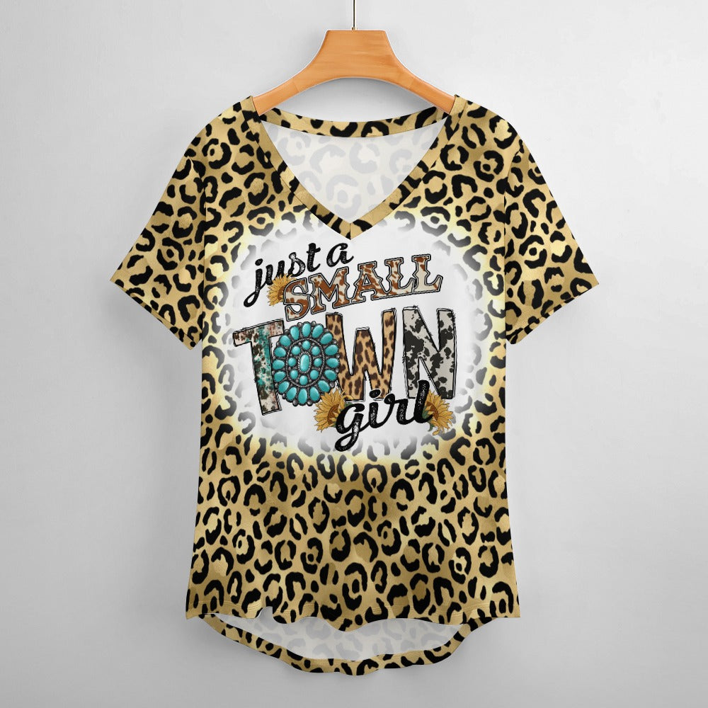 Western Small Town Girl V-Neck Loose Short Sleeve T-Shirt