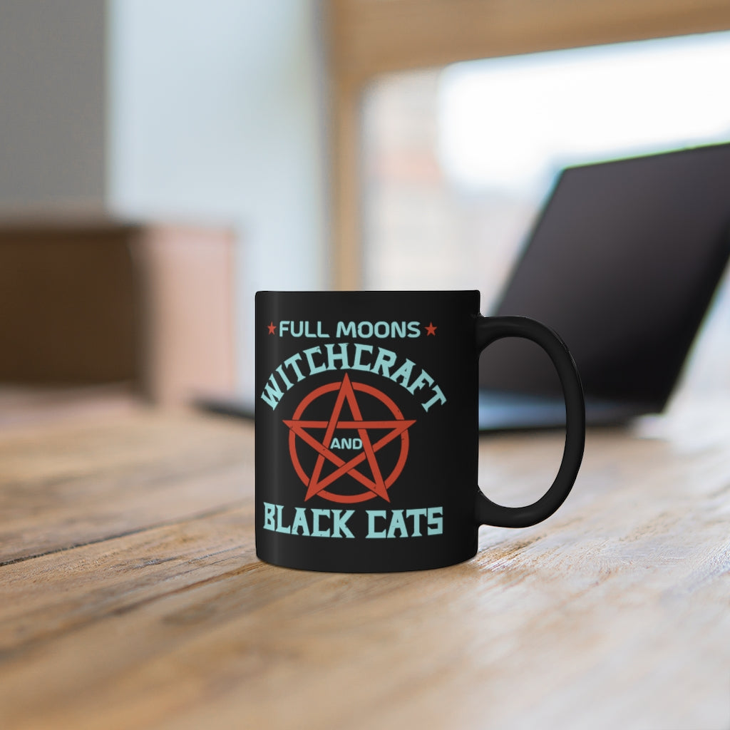 Full Moons Witchcraft and Black Cats 11oz Black Mug