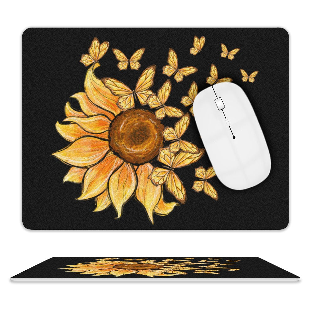 Sunflower Butterflies Leather Mouse Pad