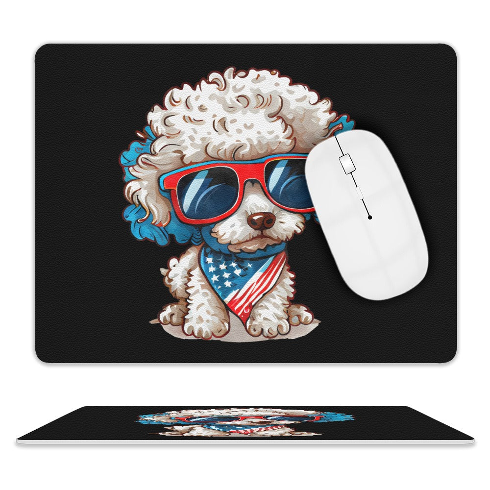 Patriotic Poodle Leather Mouse Pad