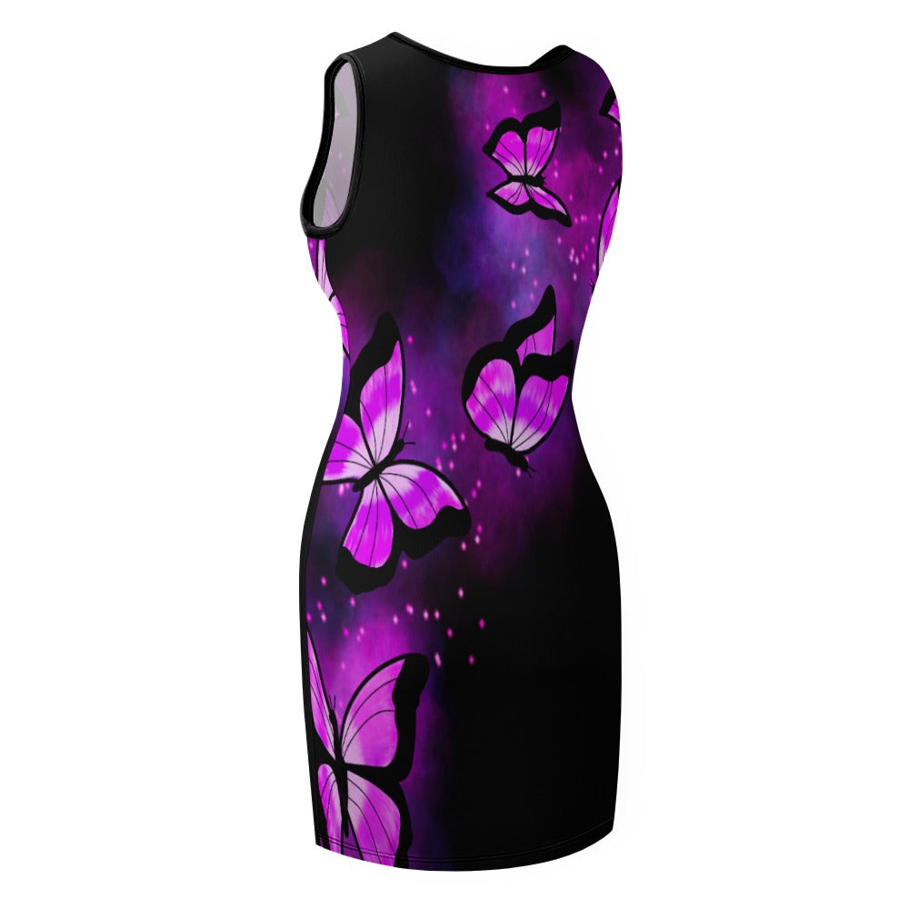Purple Butterflies Slim Fit Sleeveless Tank Dress