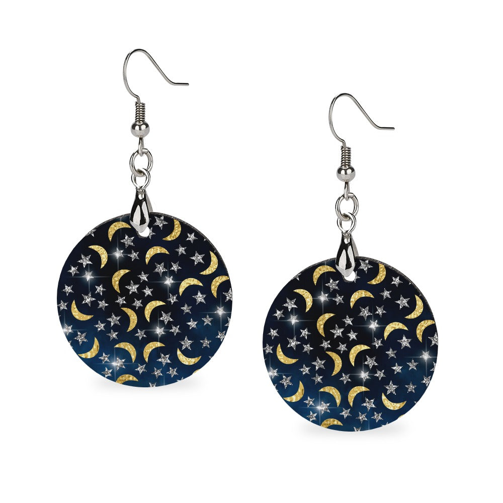 Wooden Moon and Stars Earrings