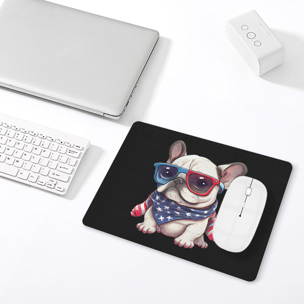 Patriotic French Bulldog Leather Mouse Pad