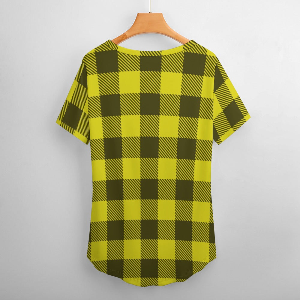 Buffalo Plaid Break Your Limits Sunflower V-Neck Loose Short Sleeve T-Shirt