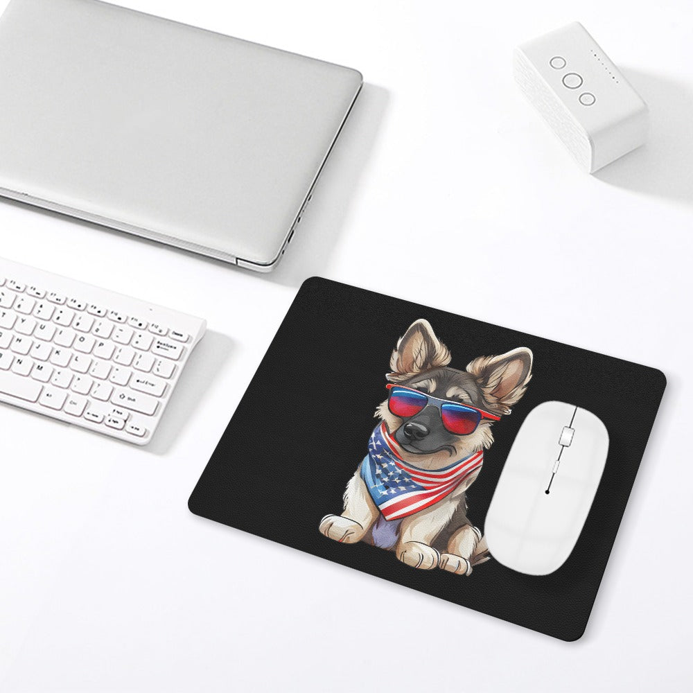 Patriotic German Shepherd Leather Mouse Pad