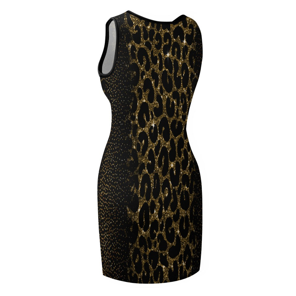 Dark Glitter Leopard Slim Fit Sleeveless Tank Dress