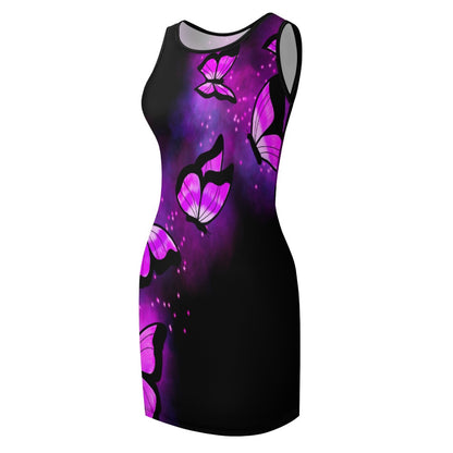 Purple Butterflies Slim Fit Sleeveless Tank Dress