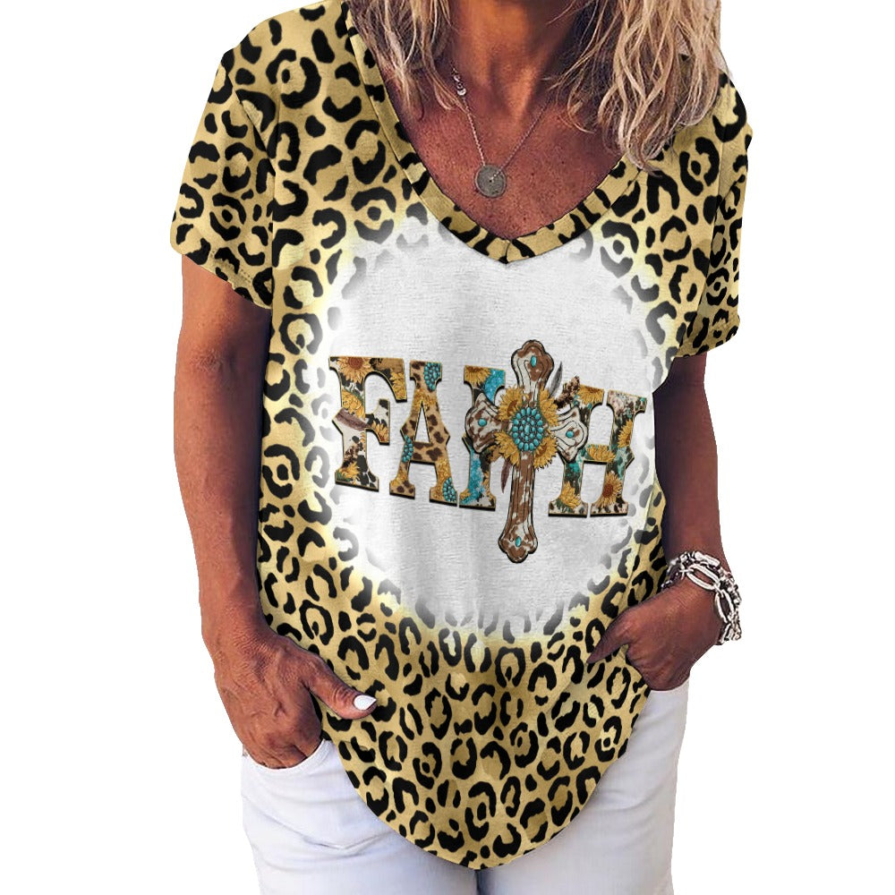 Western Faith Ladies V-Neck Loose Short Sleeve T-Shirt