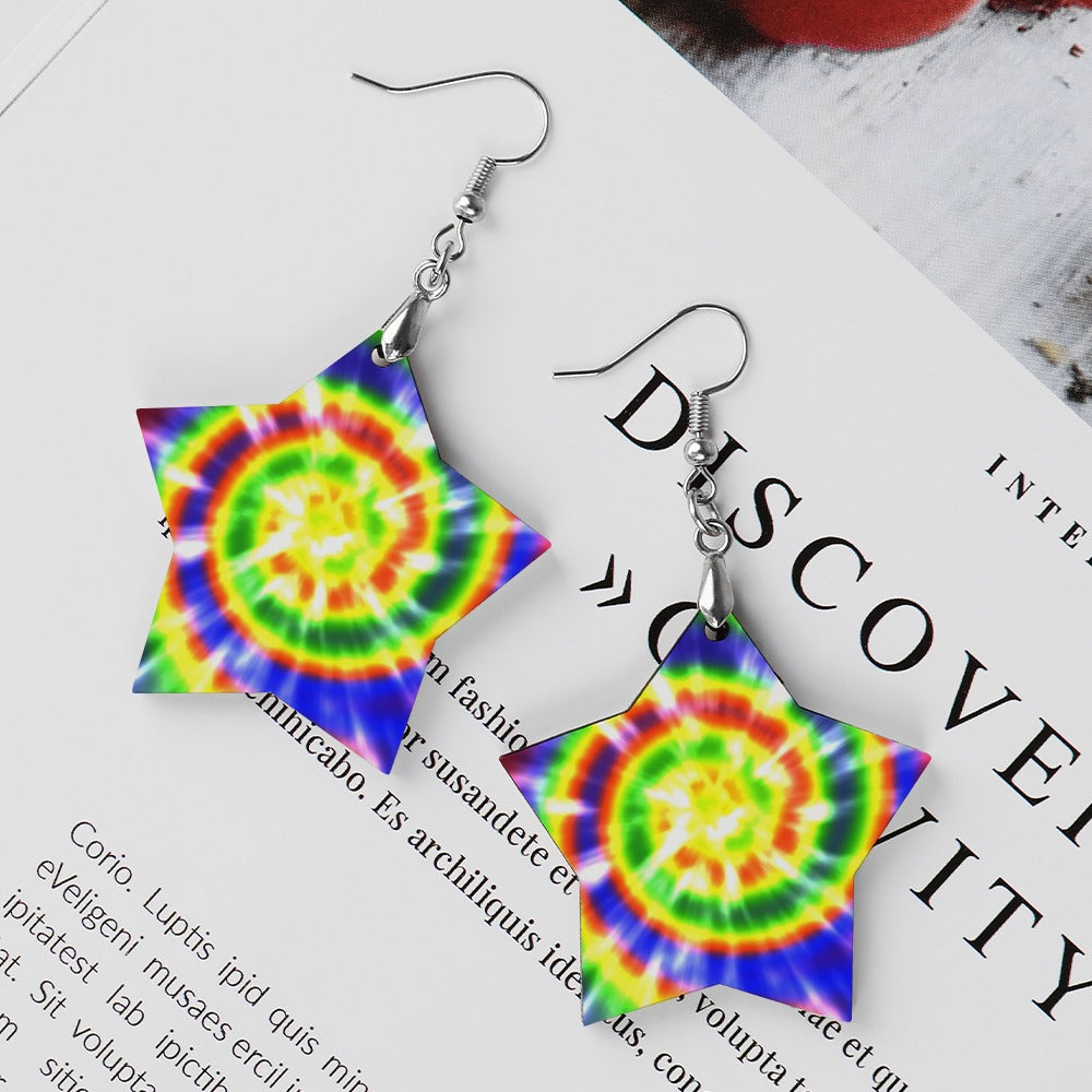 Wooden Tie Dye Swirl Earrings