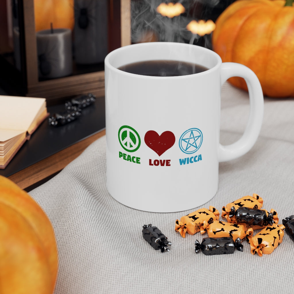 Peace Love Wicca Ceramic Mug 11oz