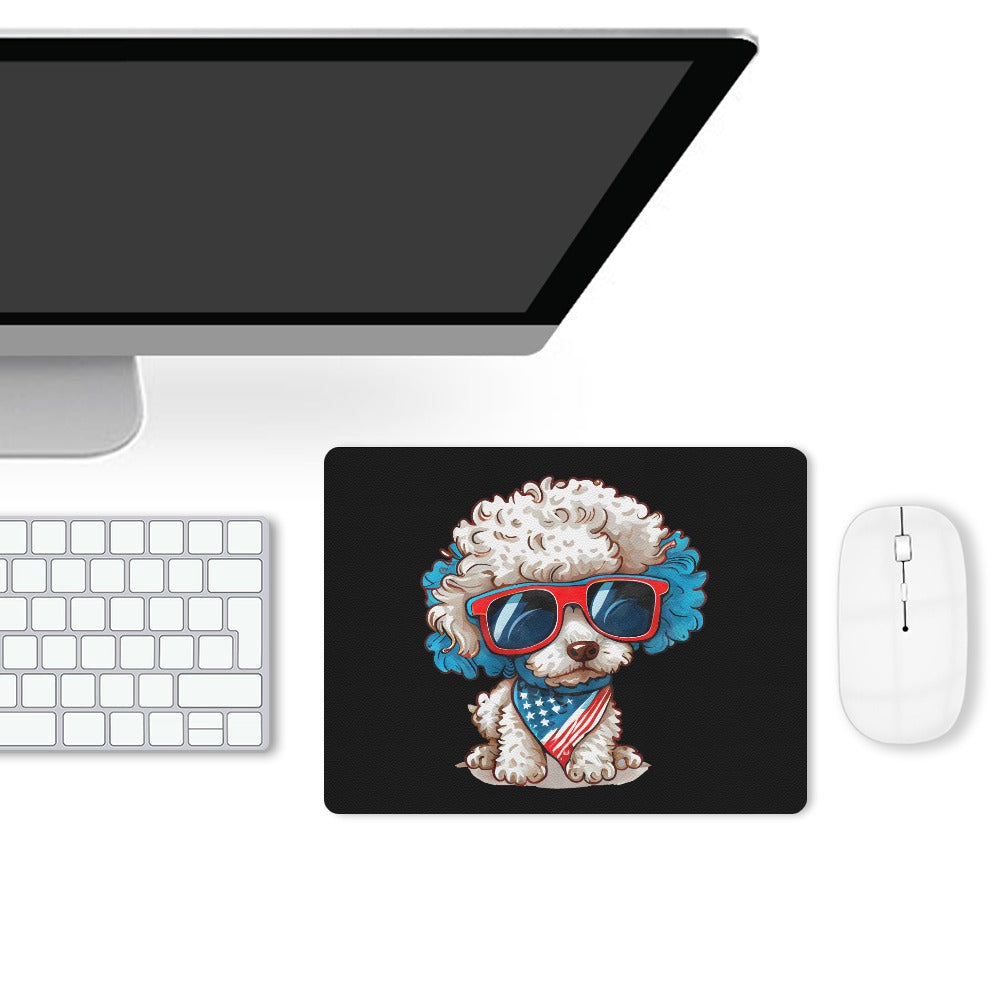 Patriotic Poodle Leather Mouse Pad