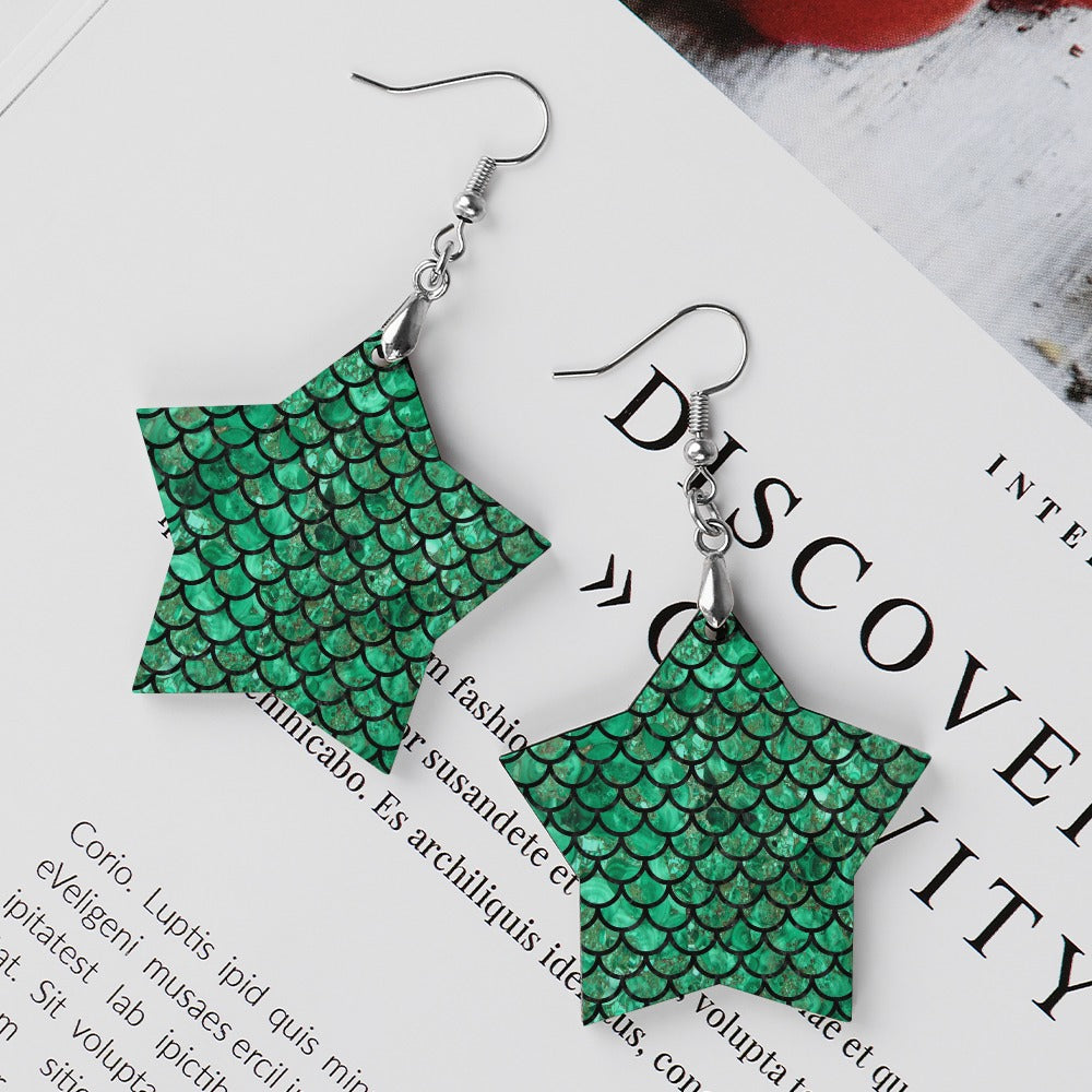 Wooden Green Mermaid Earrings