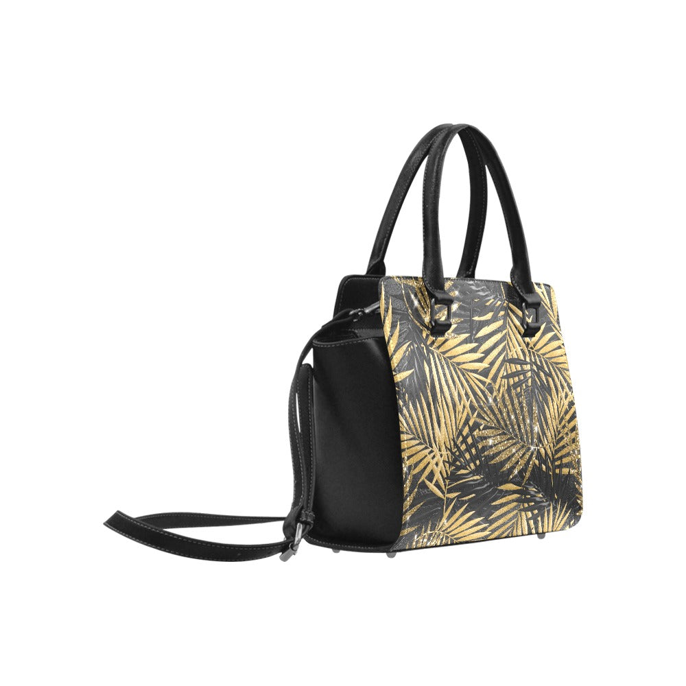 Gold Glitter Leaf Classic Shoulder Handbag