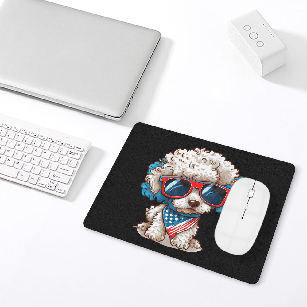 Patriotic Poodle Leather Mouse Pad