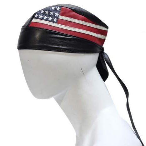 American Flag Leather Skull Cap