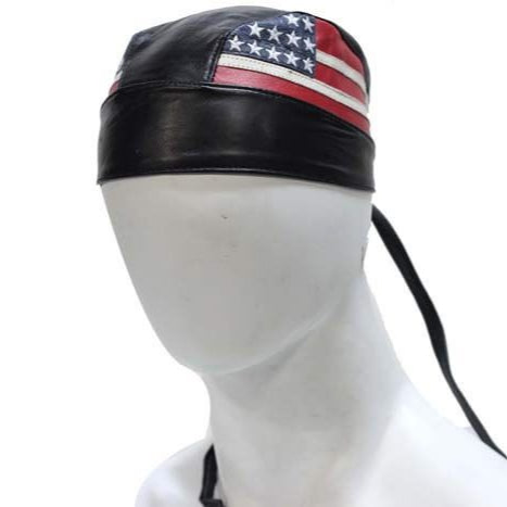 American Flag Leather Skull Cap