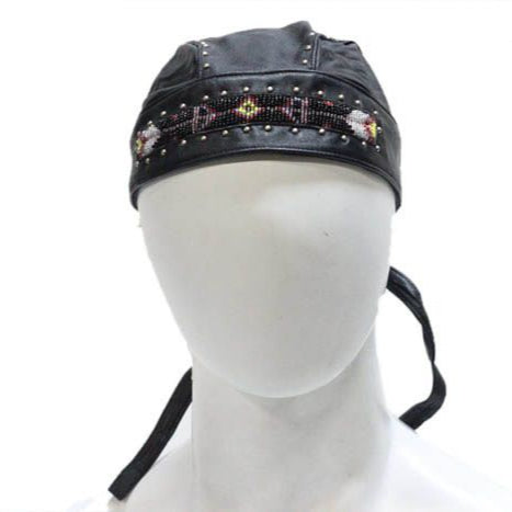 Biker Skull Cap with Beads and Studs