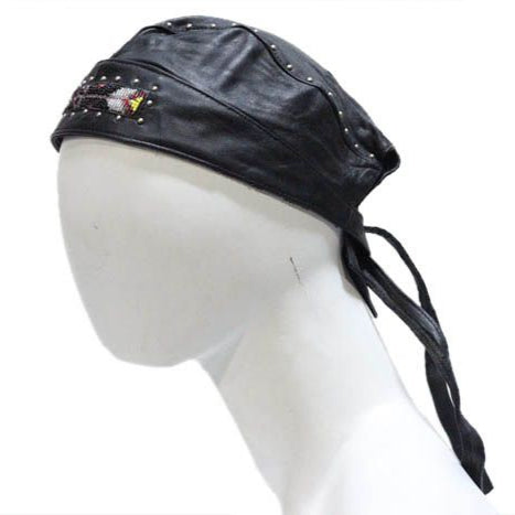 Biker Skull Cap with Beads and Studs