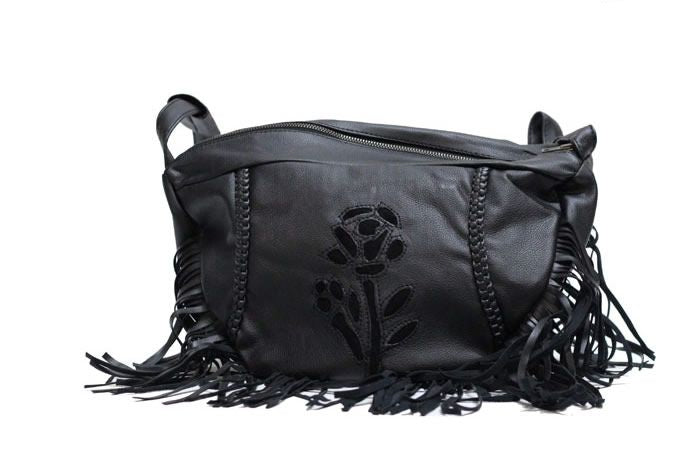 Women's Black Rose Inlay Purse