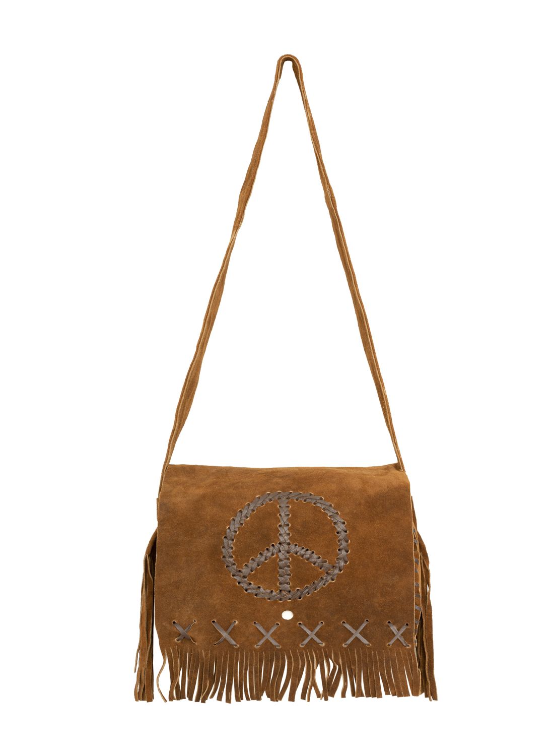 Women's Genuine Brown Suede Pocketbook with Peace Sign
