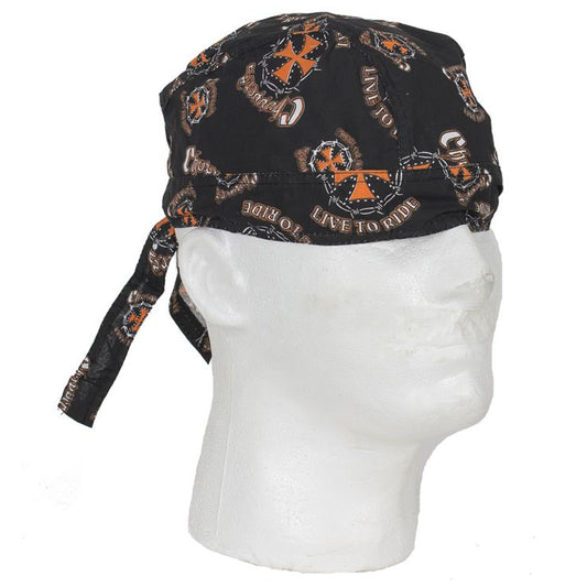 Cotton Skull Cap W/ Chopper Cross & Live To Ride Logo 12pcs/pack