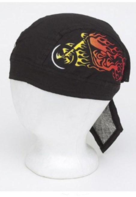 Cotton Skull Cap w/ Motorcycle in Flames Design 12pcs/pack