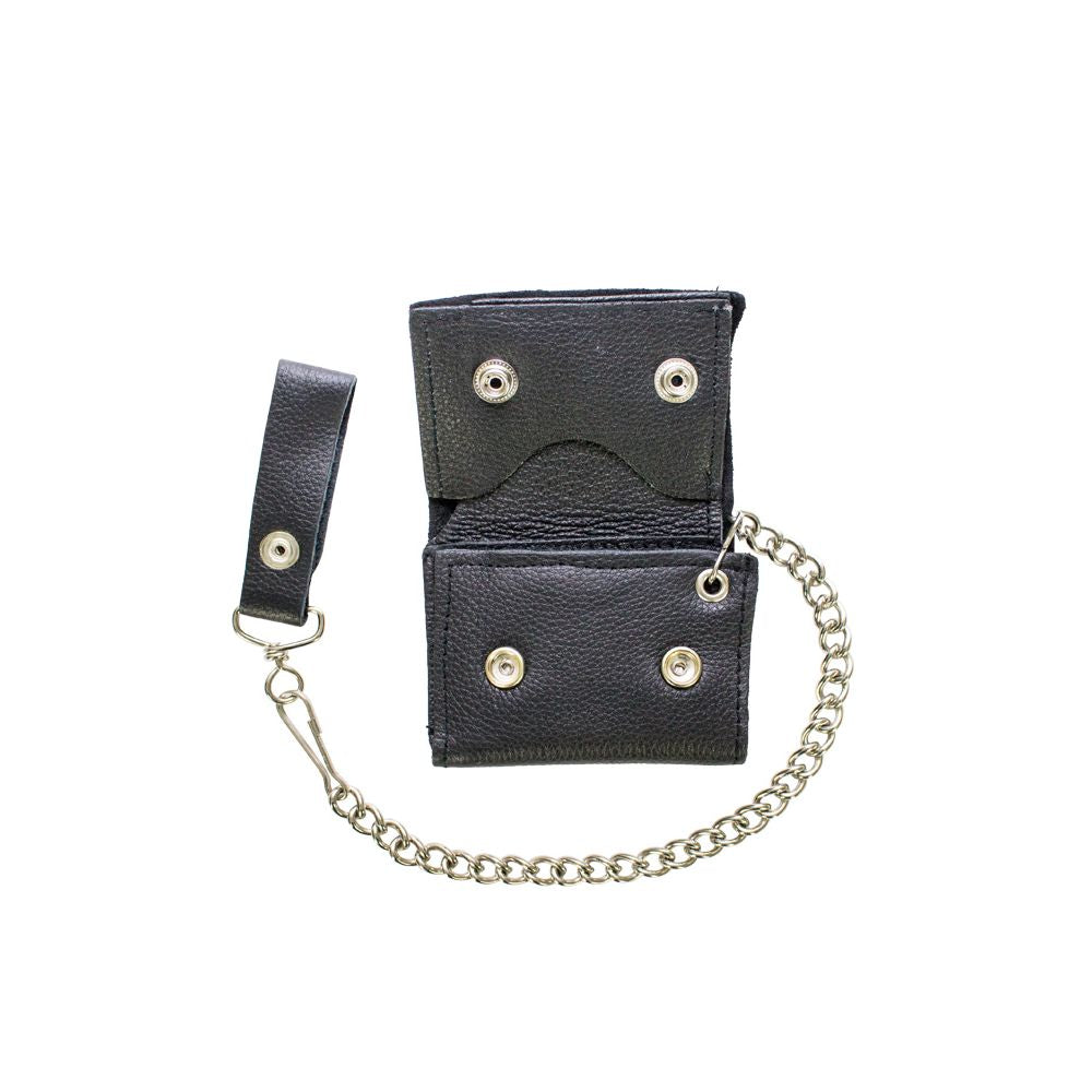 Plain Black Biker Tri-Fold Chain Wallet