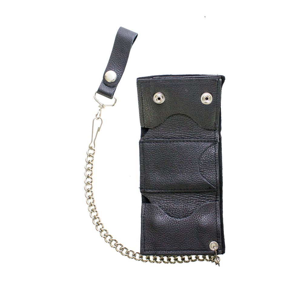 Plain Black Biker Tri-Fold Chain Wallet