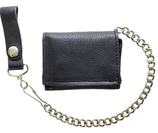 Plain Black Biker Tri-Fold Chain Wallet