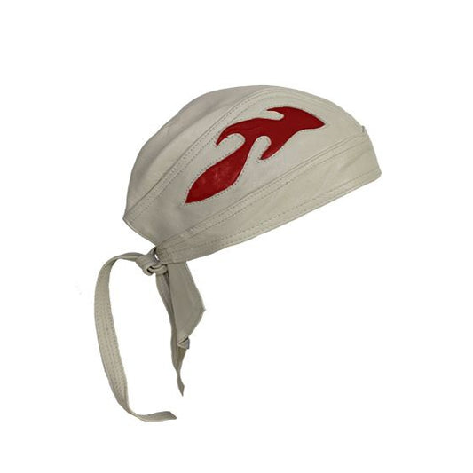 Leather Skull Cap With Brown Flames