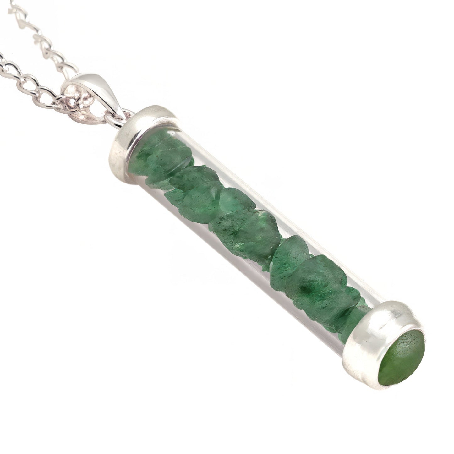GREEN AVENTURINE GEM POWER VIAL PENDANT FOR GOOD LUCK