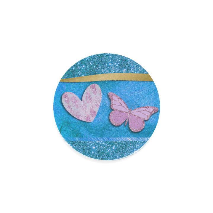 Heart and Butterfly Glitter Look Round Coaster