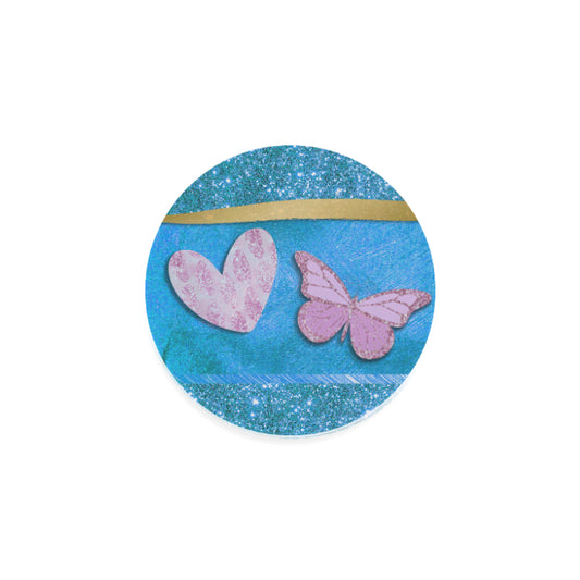 Heart and Butterfly Glitter Look Round Coaster