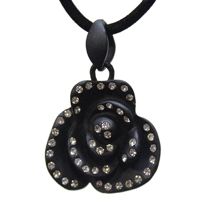 Black Rose Pendent with Gemstones