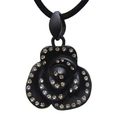 Black Rose Pendent with Gemstones