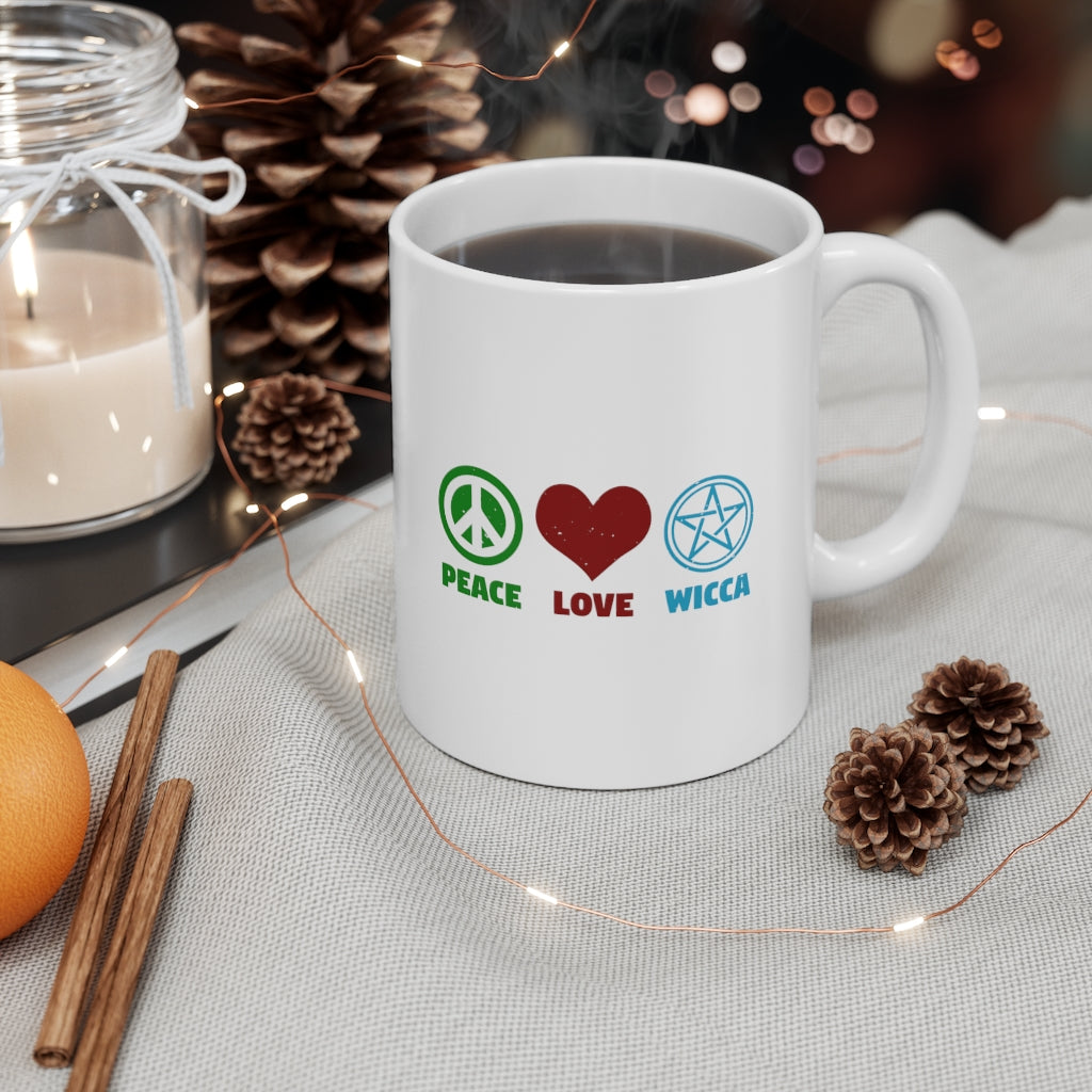 Peace Love Wicca Ceramic Mug 11oz