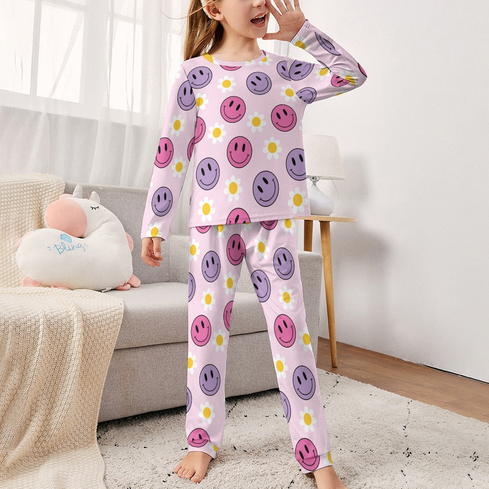 Smiley Floral Girl's Pajama Set