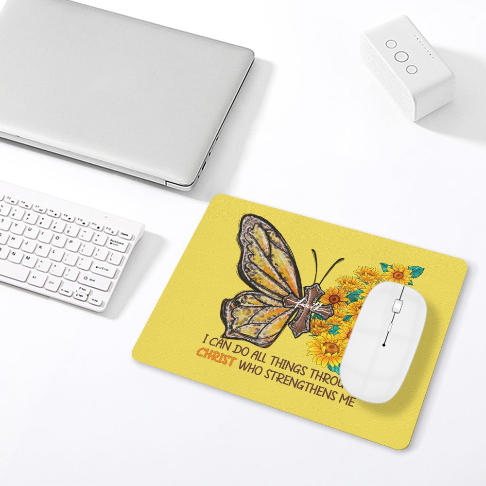 Butterfly Sunflowers Leather Mouse Pad