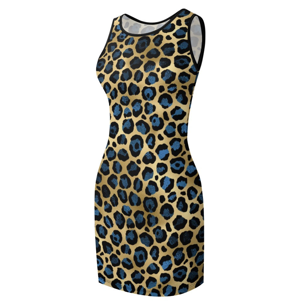 Blue Leopard Slim Fit Sleeveless Tank Dress