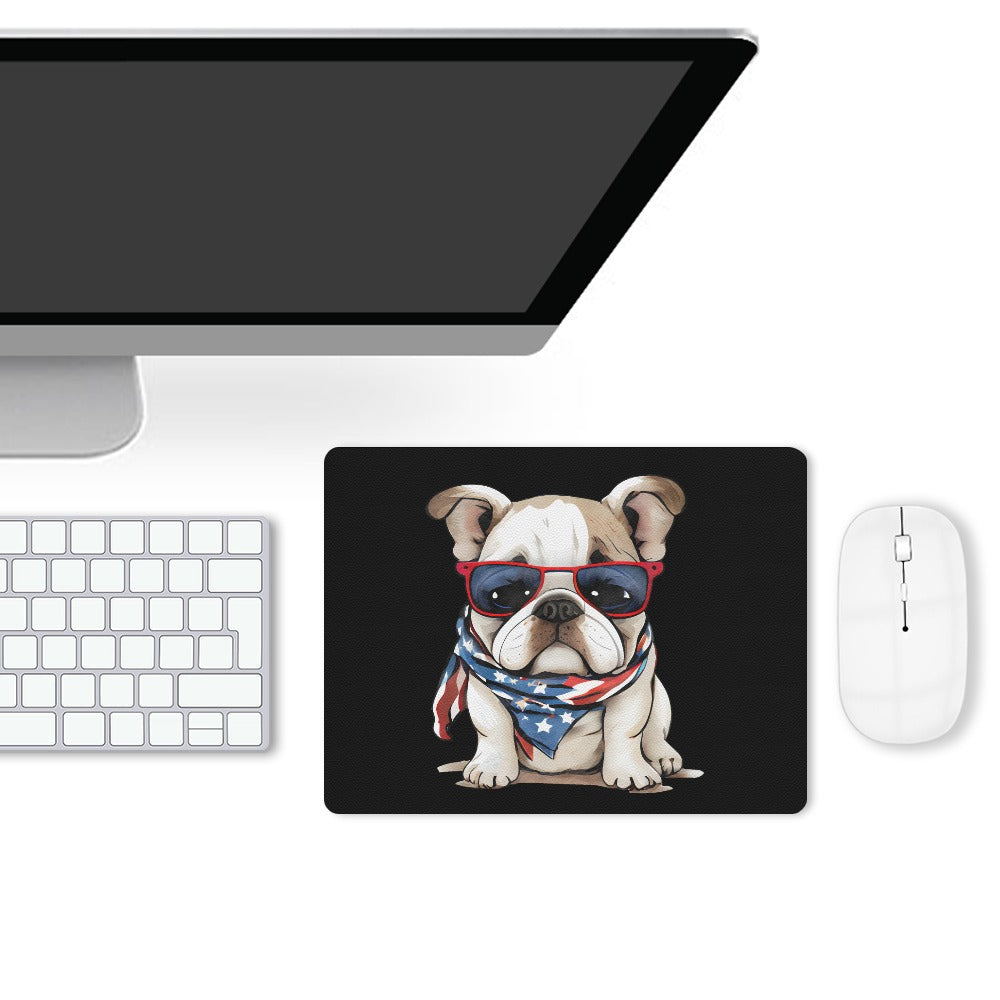 Patriotic Bulldog Leather Mouse Pad