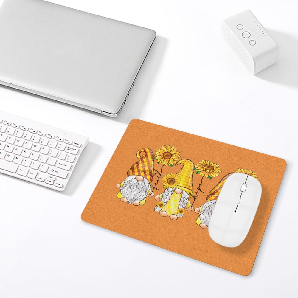 Faith Hope Love Gnome Leather Mouse Pad