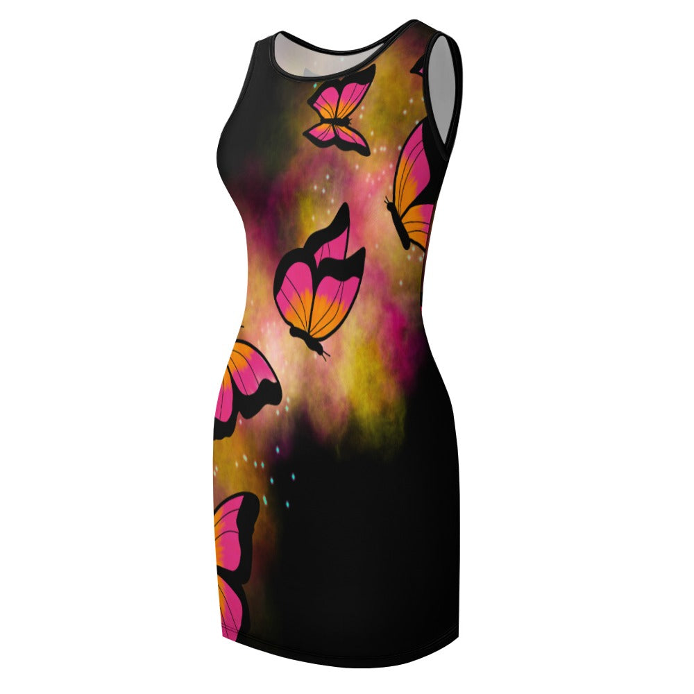 Red Butterflies Slim Fit Sleeveless Tank Dress