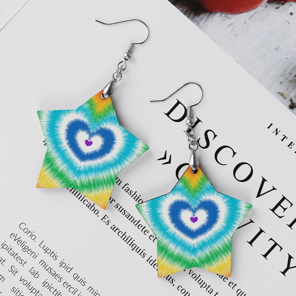 Wooden Tie Dye Heart Earrings