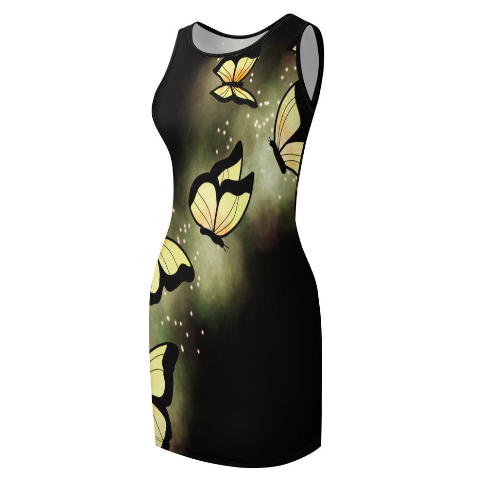 Yellow Butterflies Slim Fit Sleeveless Tank Dress
