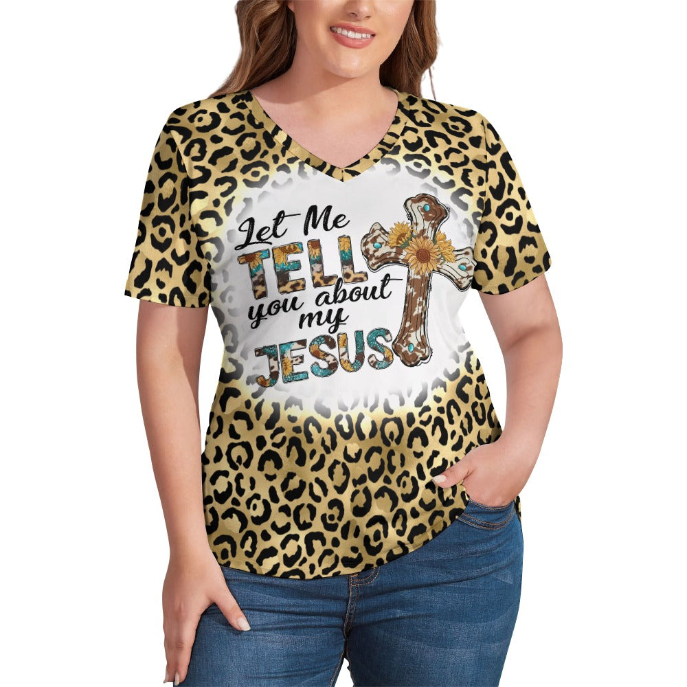 Western Jesus Ladies V-Neck Loose Short Sleeve T-Shirt