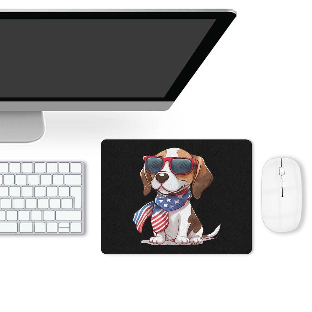 Patriotic Beagle Leather Mouse Pad