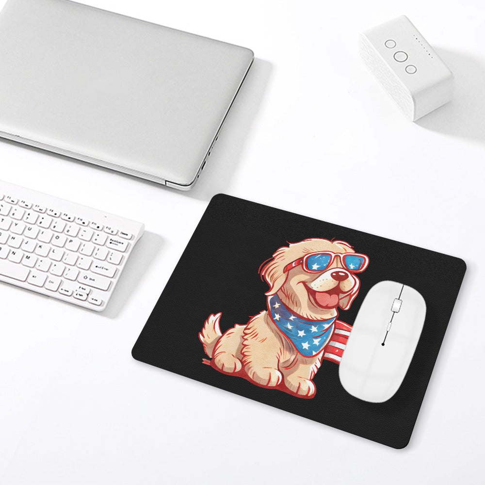 Patriotic Golden Retriever Leather Mouse Pad