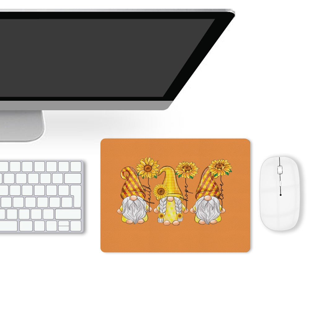 Faith Hope Love Gnome Leather Mouse Pad