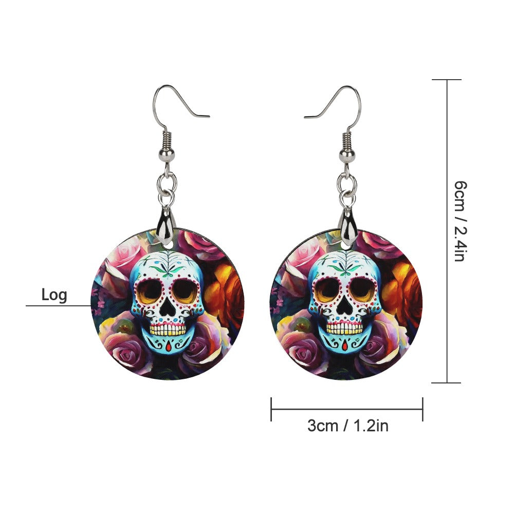 Wooden Skulls & Roses Earrings