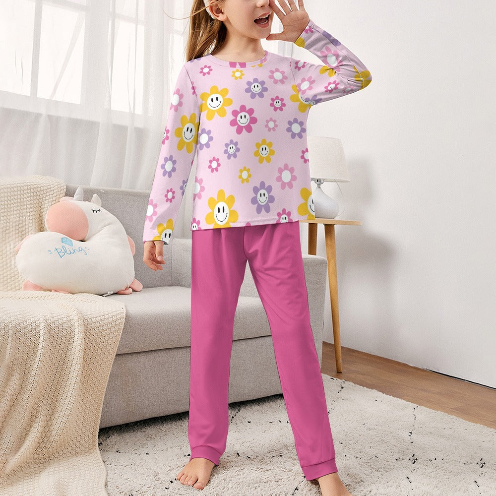 Floral Smiley Girl's Pajama Set